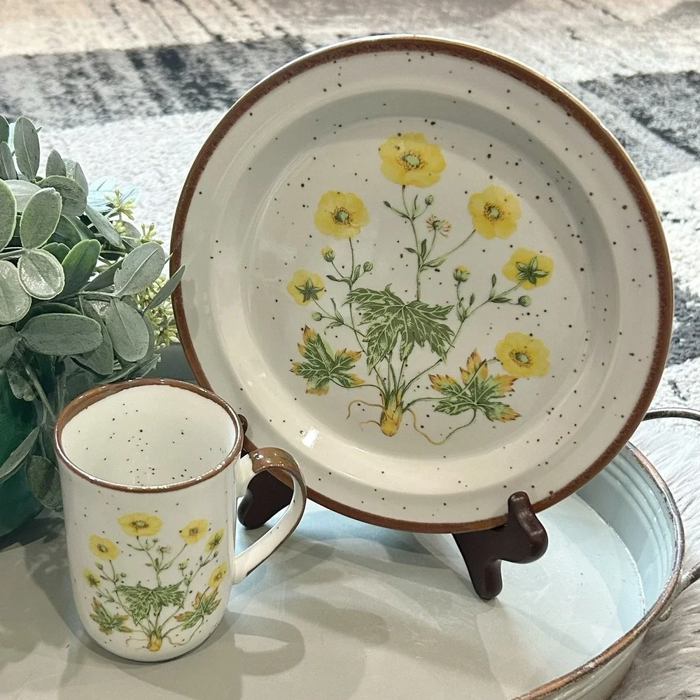 Vtg Buttercup Plate Royal Domino Japan‎ Botanical Garden Set 8